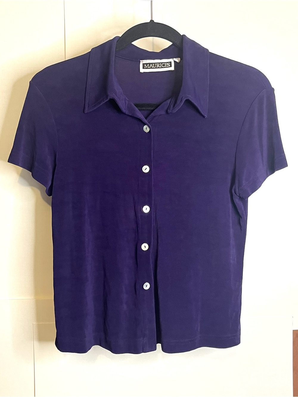 Maurices Women’s (VTG M/Fits XS - S) Deep Purple Stretchy Button Down Shirt Y2K